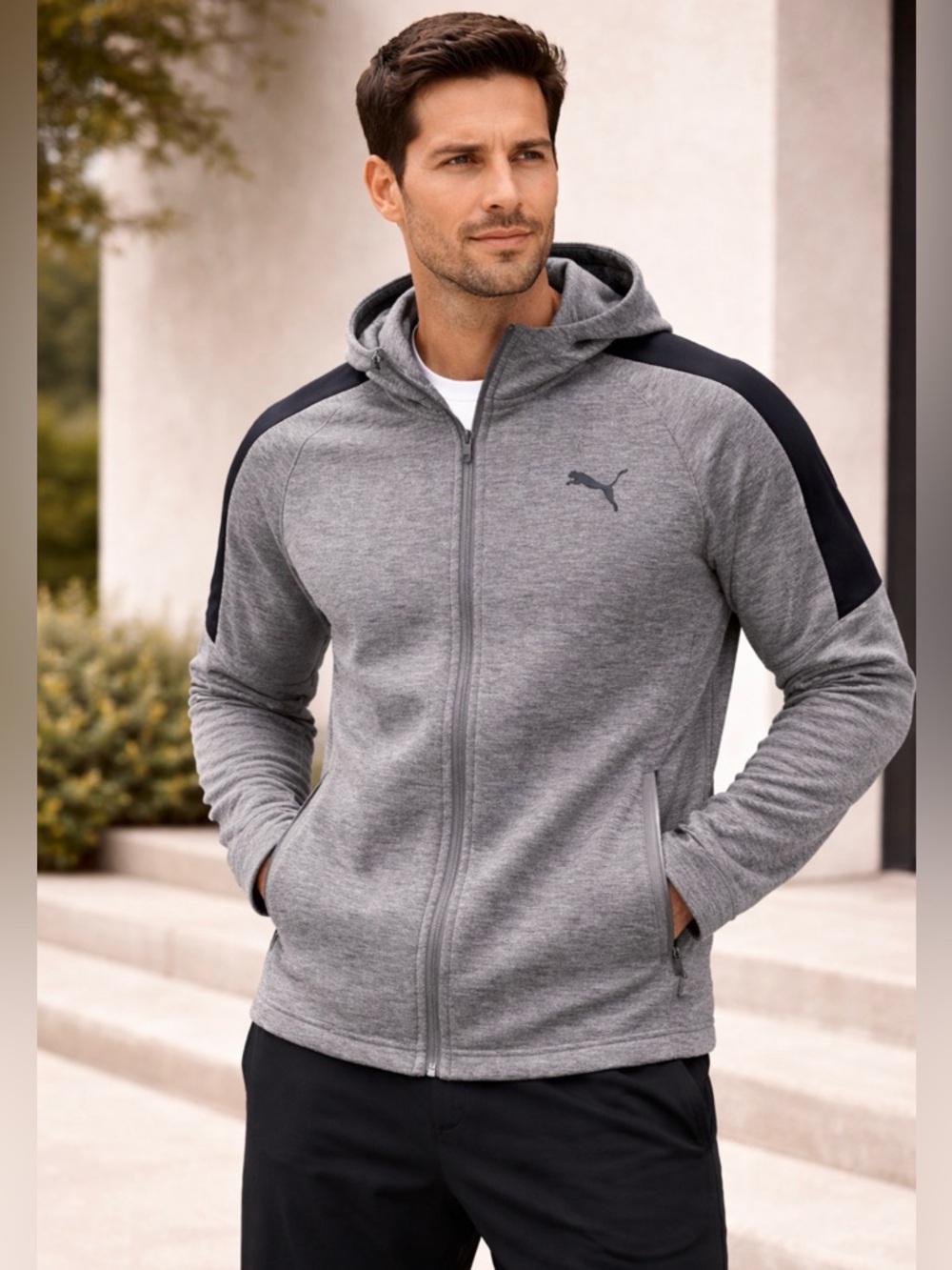 Puma Gray and Black Zip-Up Hoodie